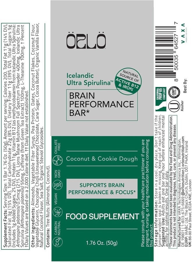 ORLO BRAIN PERFORMANCE BAR – Vegan Protein Bars for Brain & Energy Support – Focus & Memory, Pre & Post Workout Recovery – Gluten Free Snack with L-Theanine, Lions Mane, Spirulina & More (12 Bars) - Image 5